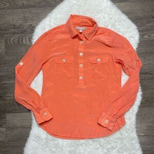 Banana Republic Silk Coral Blouse Top Size XXS-XS Button Up Shirt Long Sleeve
